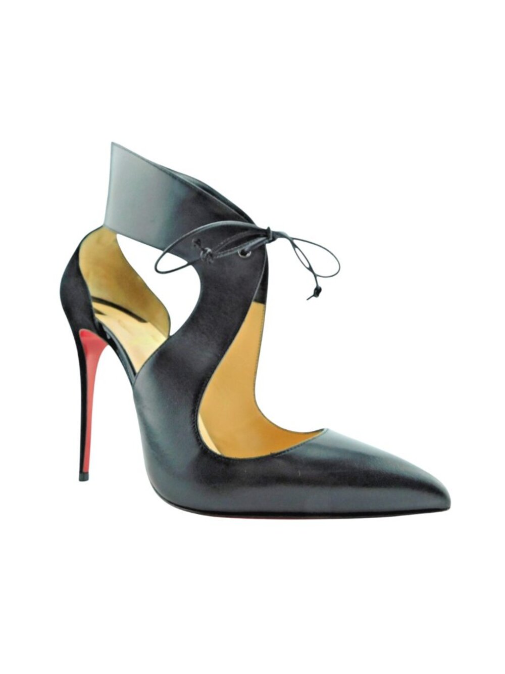 Christian Louboutin Black Leather Tie Up Pump Heels 38